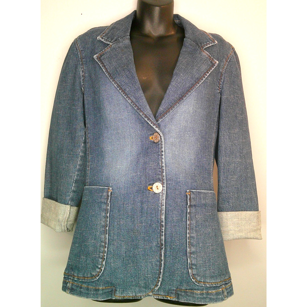 Vintage Bonjour Leading Lives Denim Jean Blazer Women's Medium Blue Dark Wash
